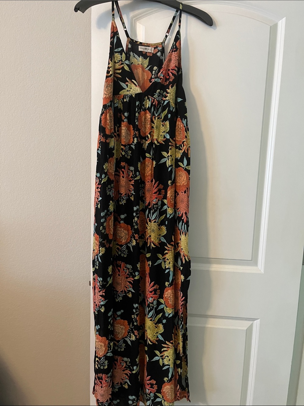 🍂Floral Black Maxi Dress with Orange & Yellow Blooms🍁
